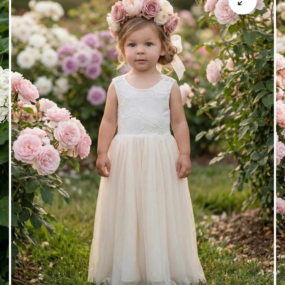 Flower Girl Lace & Tulle Dress for Kids - Cream